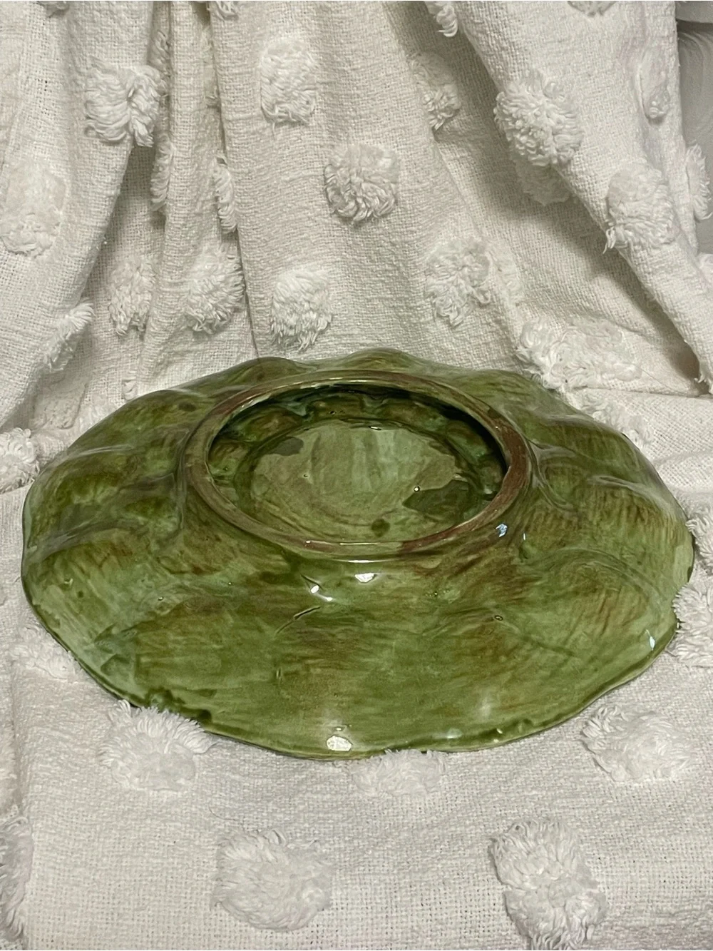 Antique‎ Green Pottery / Ceramic Egg Plate 13”